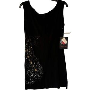 Key Closet Siamese Cat Swarovski Studded Women’s Black Tank Top Size Medium